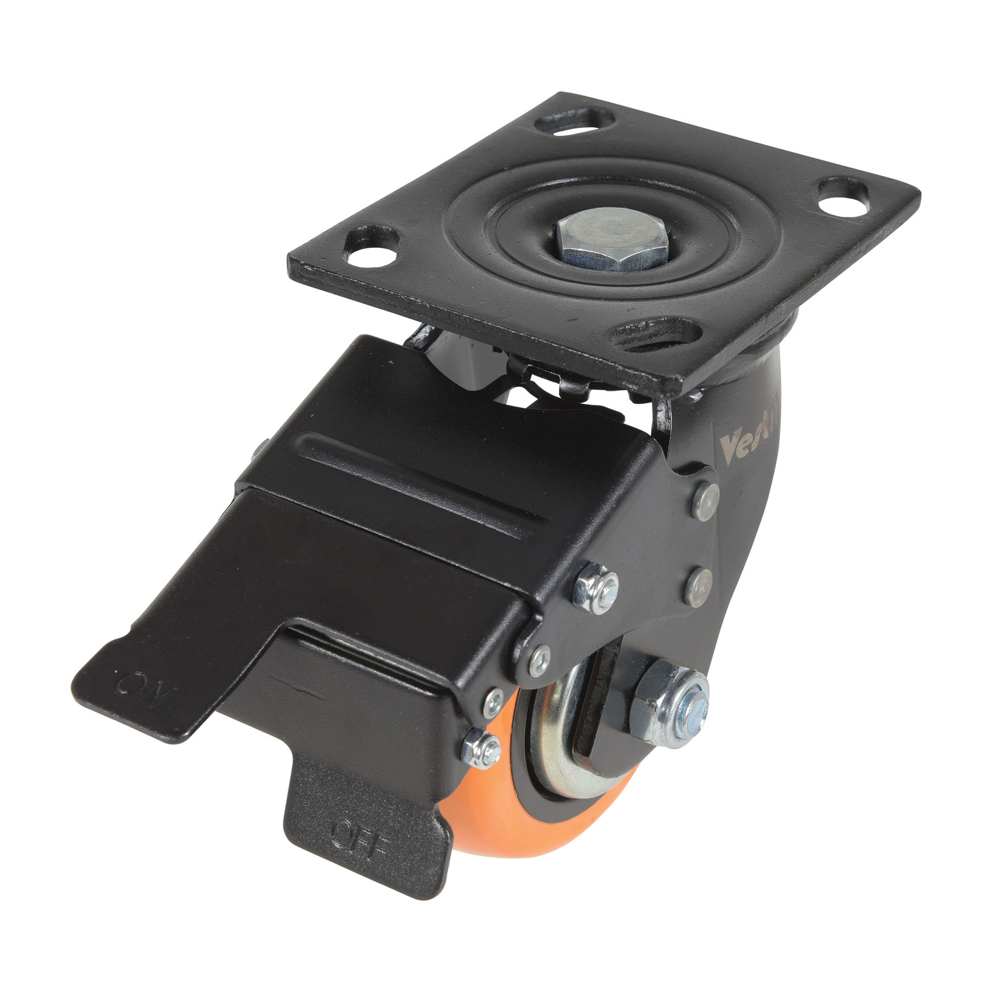 Vestil Polyurethane Swivel Total Brake Caster - 4in. x 2in., 551-Lb. Capacity, Zinc Plated, Model# CST-E6-4X2PUP-SWTB